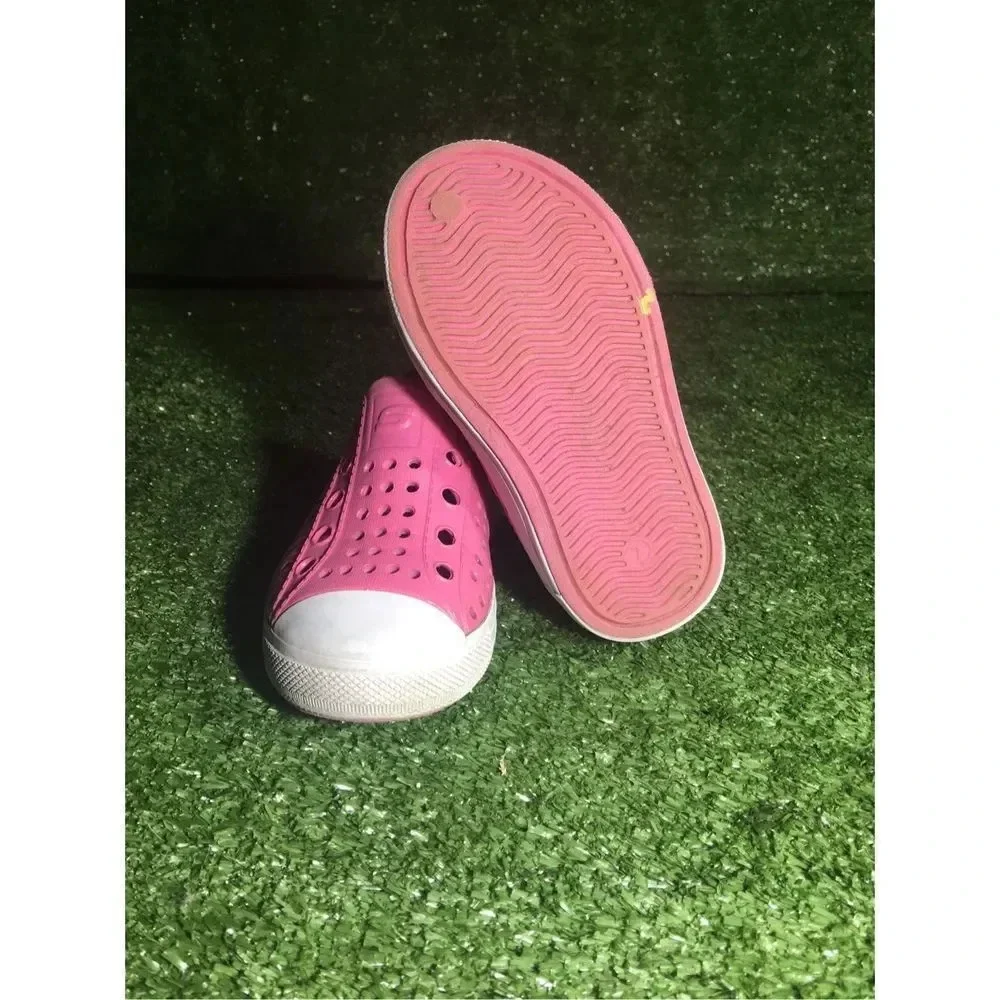 Kids Skechers sandals size 7c 86958 pink/white rubber cap toe shoes water
